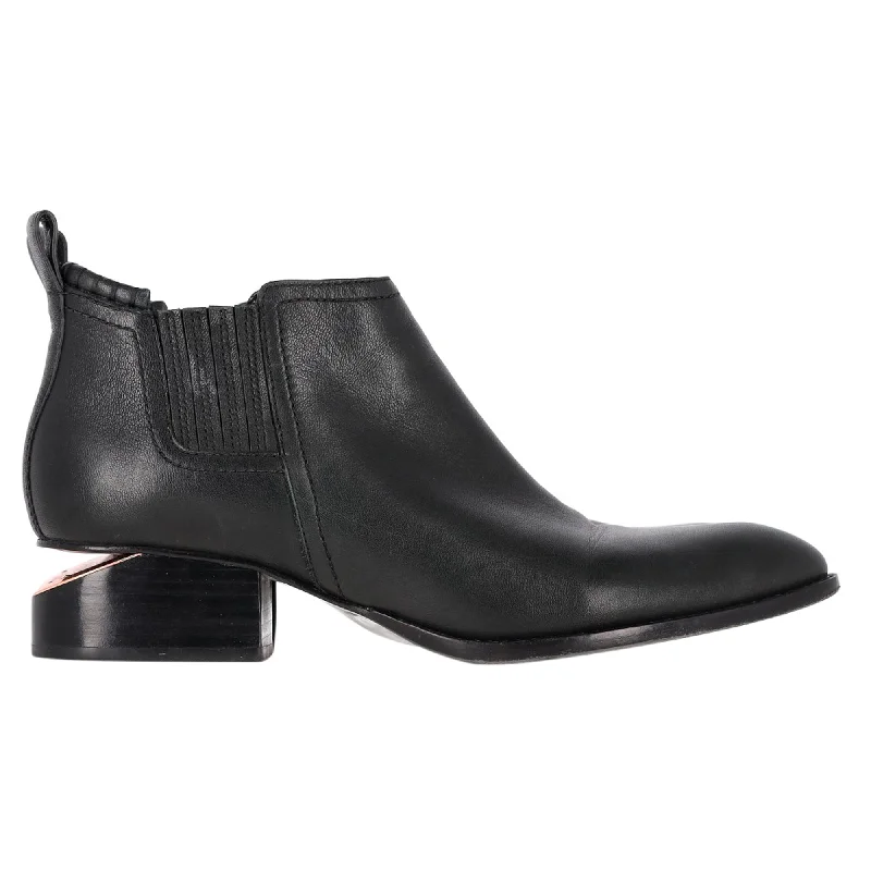 Alexander Wang Kori Cut-Out Ankle Boots in Black Calfskin Leather