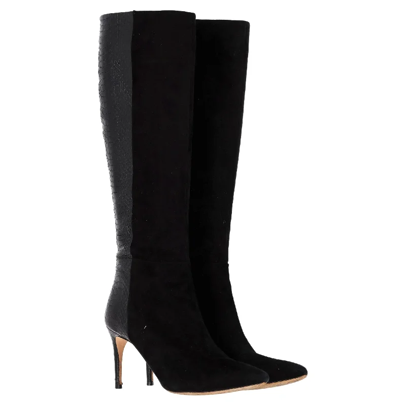 Alexandre Birman Knee-Length With Snakeskin Effect Boots in Black Suede