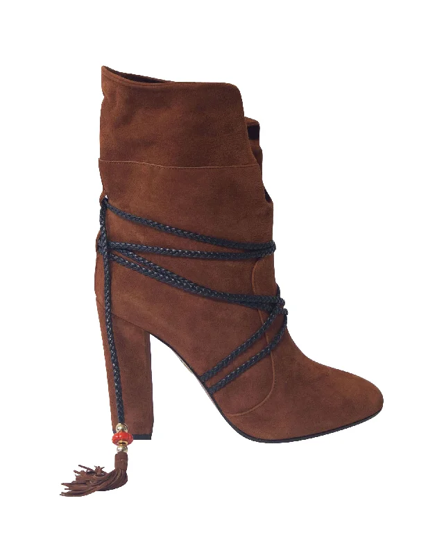 Aquazzura Moonshine Boots with Tie in Brown Suede