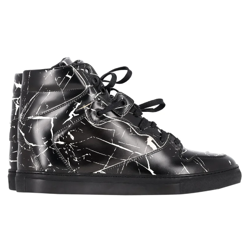 Balenciaga Arena Marble Wedge Sneakers in Black Leather