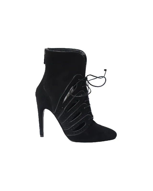 Bottega Veneta Cutout Lace-Up Detail Ankle Boots in Black Suede