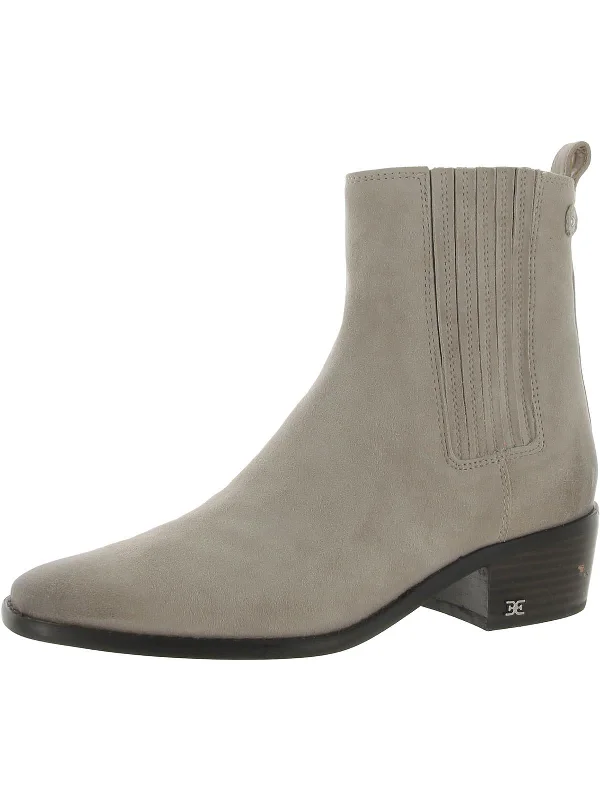 Bronson Womens Suede Stacked Heel Ankle Boots