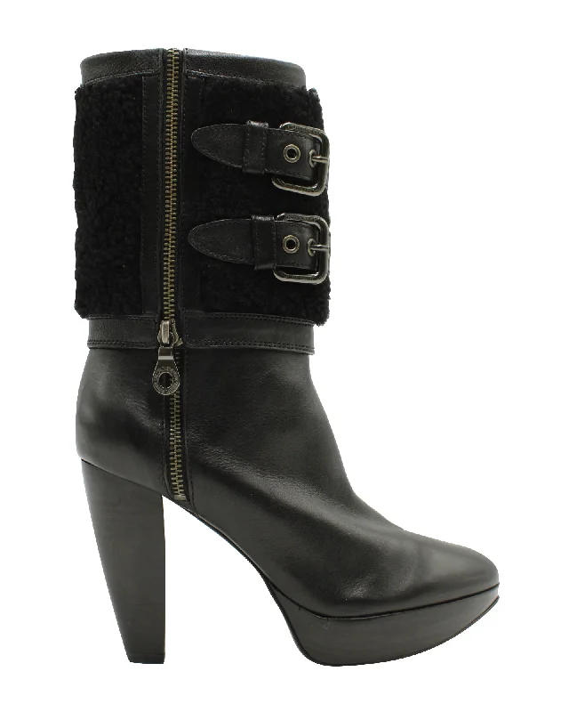 Burberry Mink Fur Ankle Boots in Black Leather