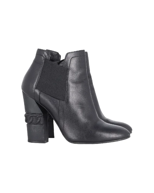 Casadei Block Heel Ankle Boots in Black Leather