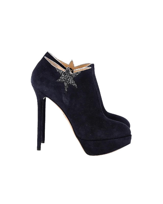 Charlotte Olympia Reach for the Stars Platform Boots in Navy Blue Suede