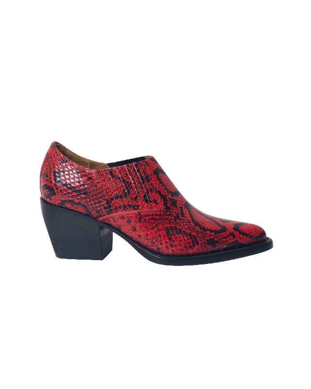 Chloé Rylee Snake-Effect Ankle Boots in Red Leather