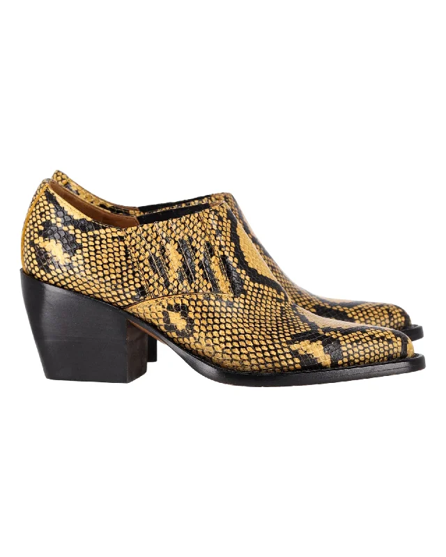 Chloe Snakeskin-Embossed Rylee Ankle Boots in Yellow Leather