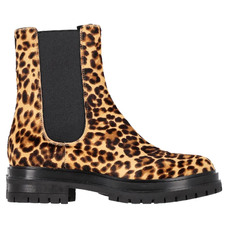 Gianvito Rossi Chester Leopard Print Chelsea Boots in Brown Calf Hair