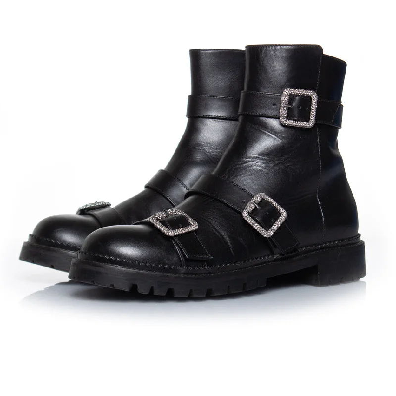 Hank flat jewel buckle ankle boots