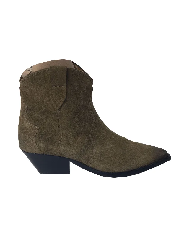 Isabel Marant Dewina Cowboy Boots in Olive Suede