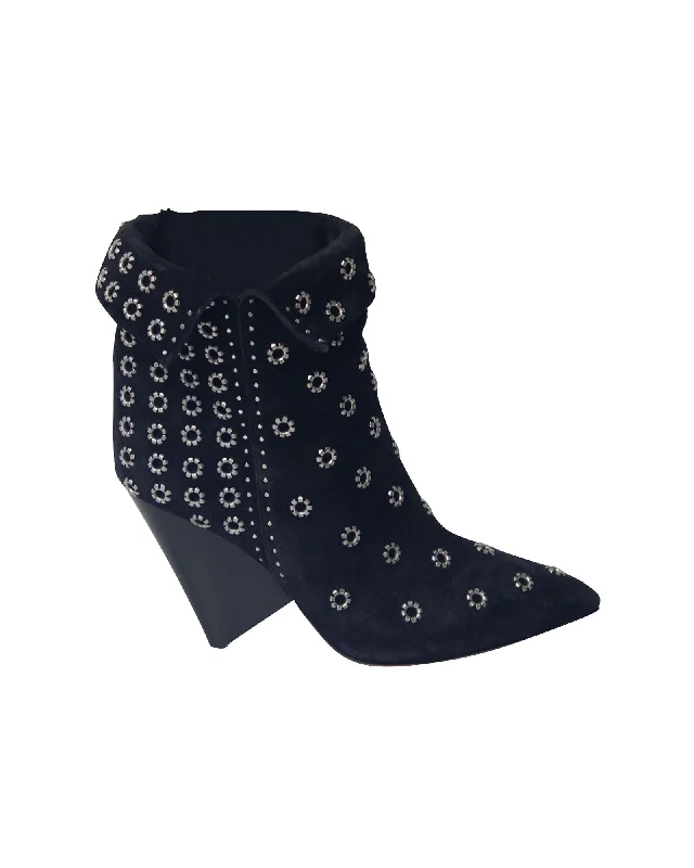 Isabel Marant Lakky 90 Eyelet Boots in Black Suede