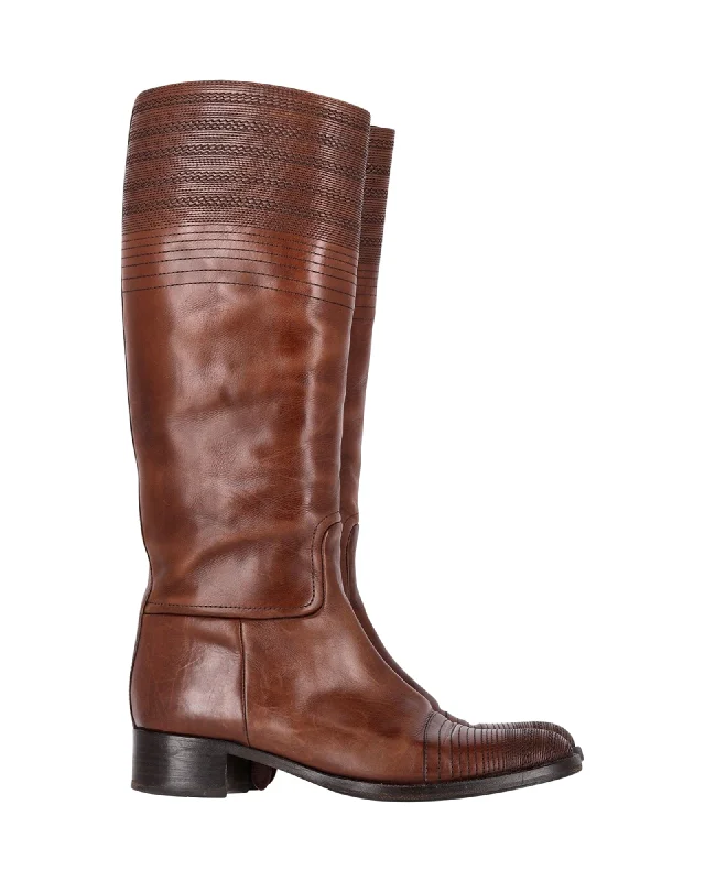 Jil Sander Knee Length Boots in Brown Leather