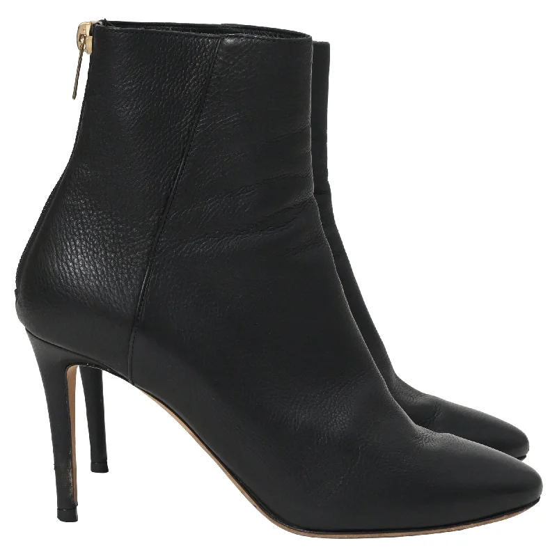 Jimmy Choo Pointed Toe High-Heeled Ankle Boots in Black Calfskin Leather