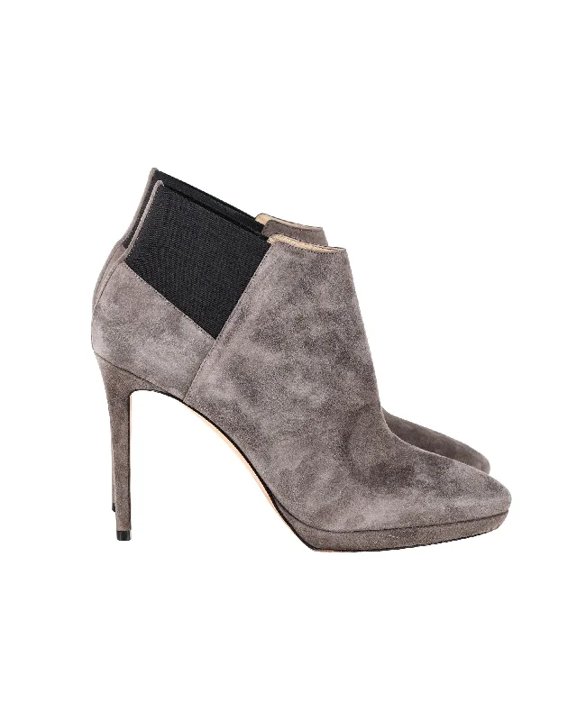 Jimmy Choo Talula 100 Ankle Boots in Taupe Grey Suede