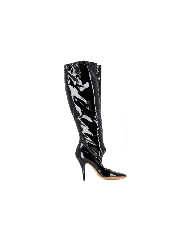 Maison Margiela Cut-Out Boots in Black Patent Leather