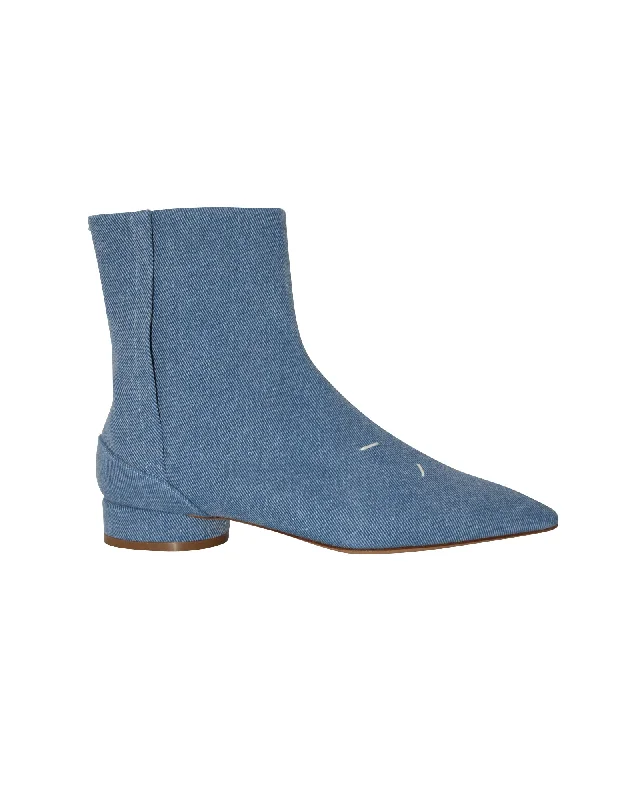 Maison Margiela Pointed Toe Boots in Blue Denim