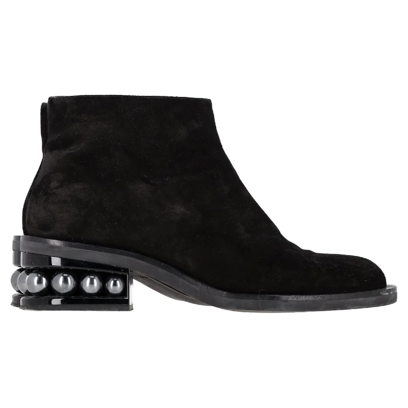 Nicholas Kirkwood Casati Pearl-Embellished Ankle Boots in Black Suede