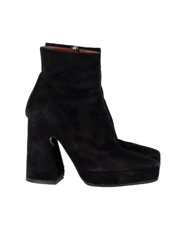 Proenza Schouler Block Heel Platform Boots in Black Suede