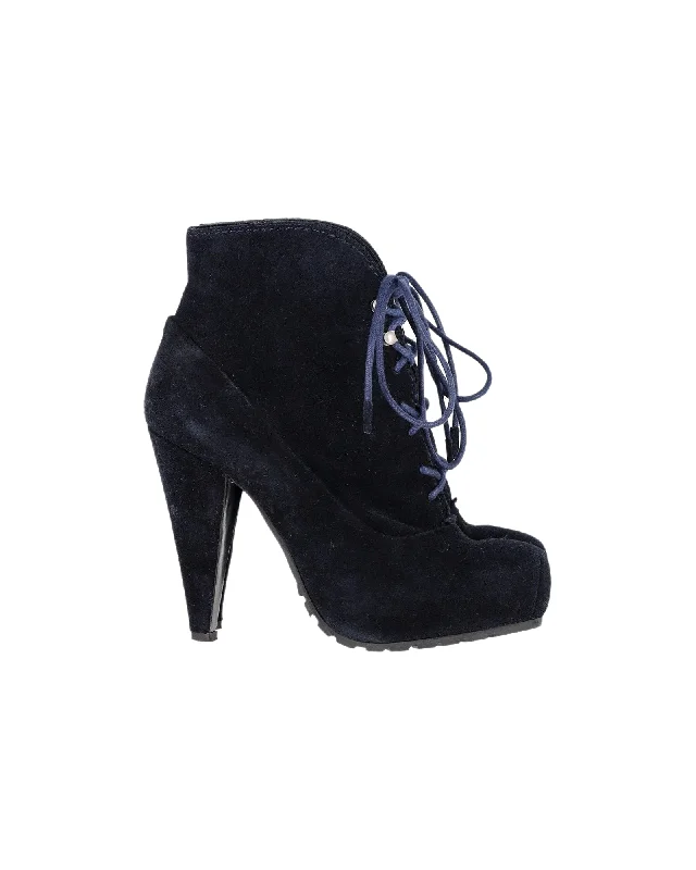 Proenza Schouler Lace-Up Boots in Navy Blue Suede