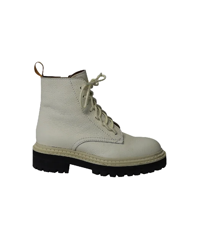 Proenza Schouler Lug Sole Combat Boots in White Calfskin Leather