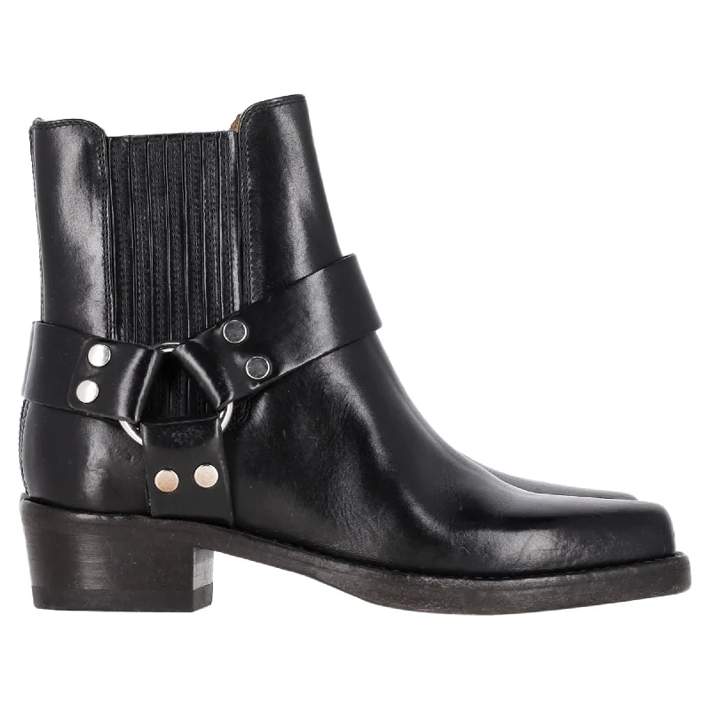 Re/Done Cavalry Harness Detail Ankle Boots in Black Leather