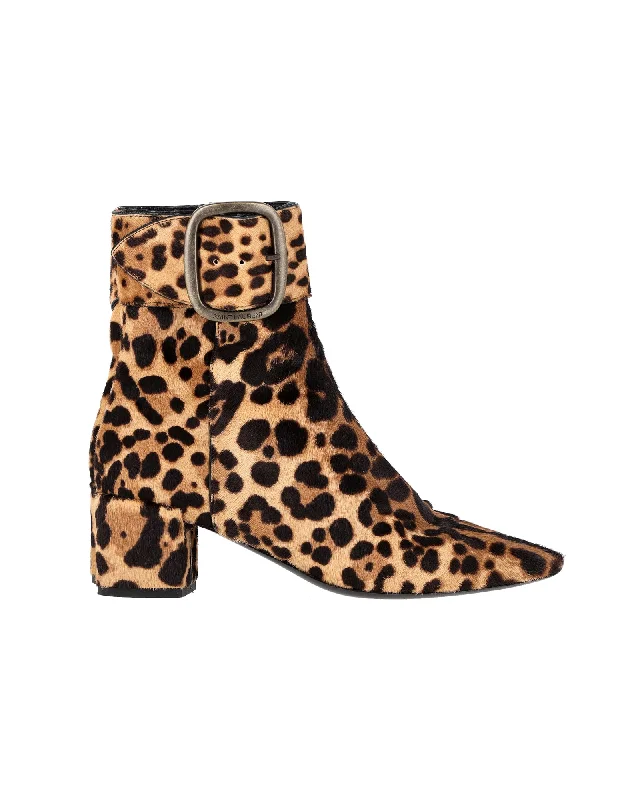 Saint Laurent Buckled Ankle Boots in Animal Print Ponyhair