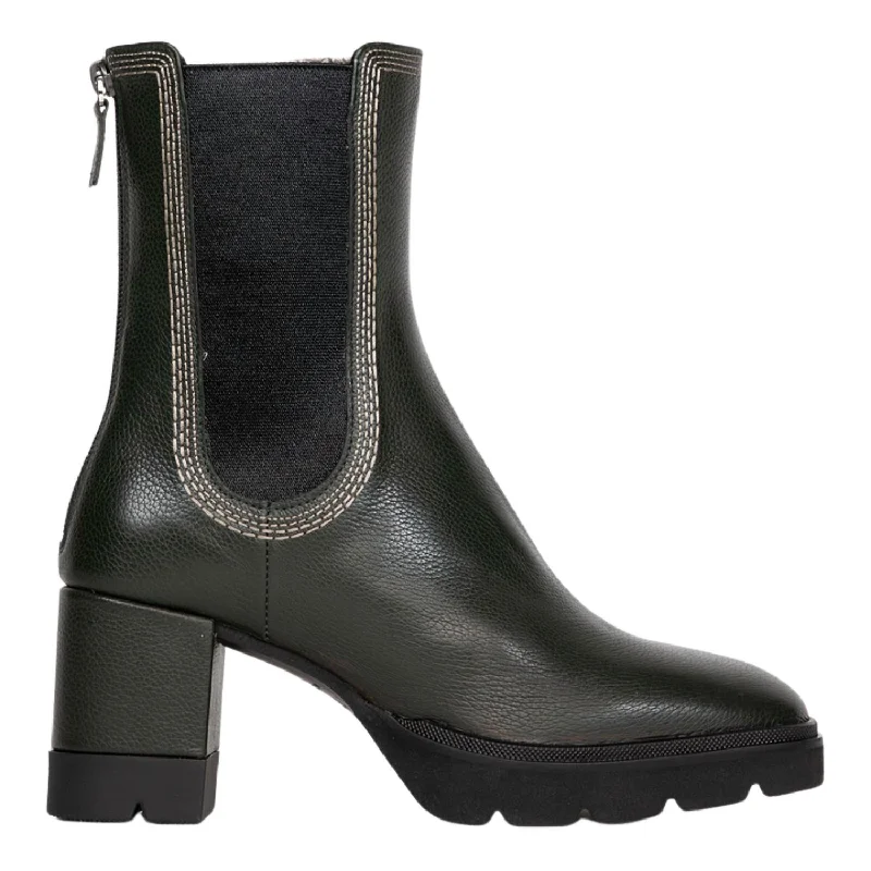 Sharon Heeled Ankle Boot In Dark Green