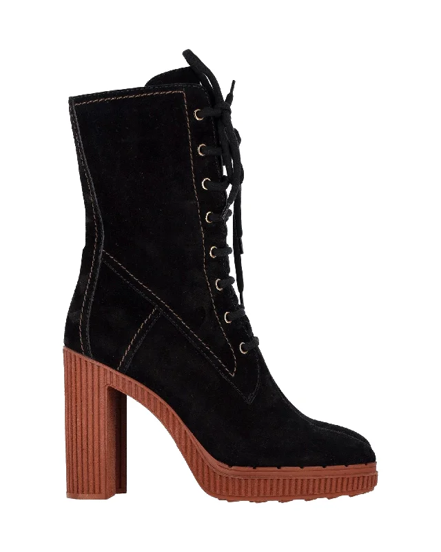 Tod's Altraversione Zip-Up Heeled Boots in Black Suede