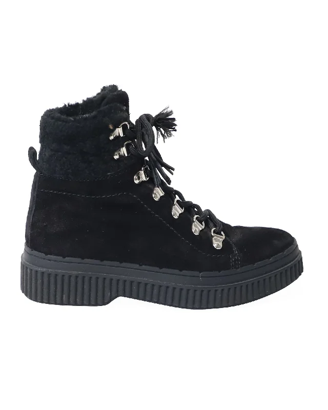 Tod's Shearling-Lined Après-Ski Boots in Black Suede