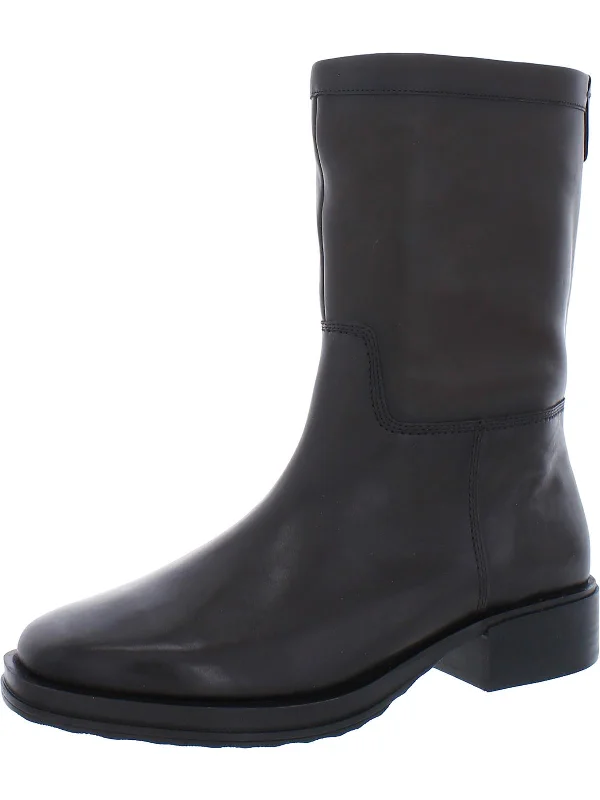 Womens Leather Square Toe Mid-Calf Boots