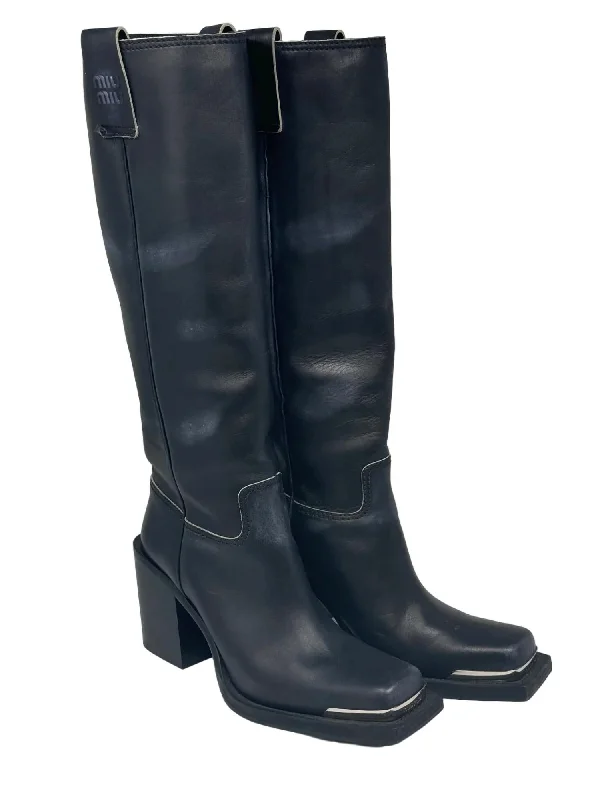 Women's Tronchetti Tall Calfskin Western Boots In Black