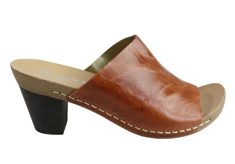 Huge Price Cut Andacco Gallon Womens Leather Mid Heel Sandals Slides Made In Brazil