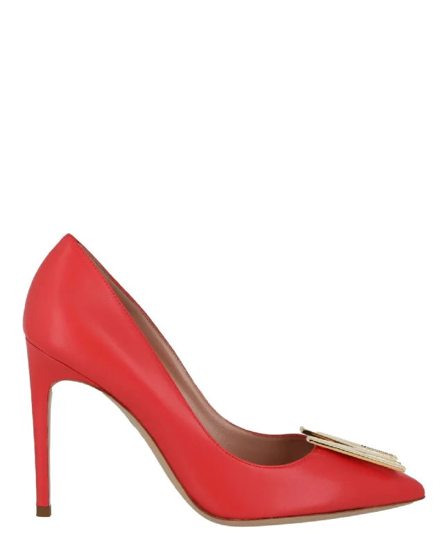 Ends Soon Moschino Womens Gold-Tone Logo Pump