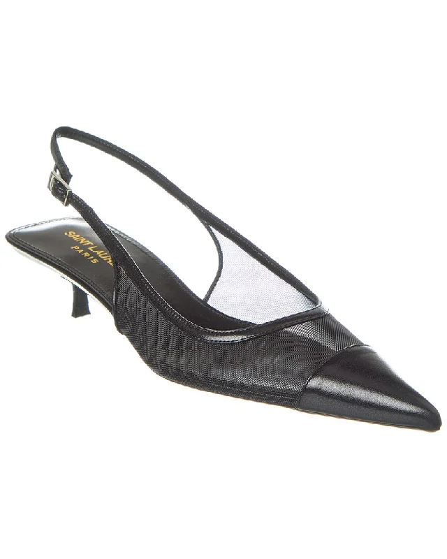 Luxury Shoes Clearance Saint Laurent Oxalis 30 Mesh & Leather Slingback Pump