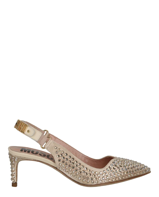 Sporty Fashion Offers Moschino Womens Crystal Embellished Kitten Heels