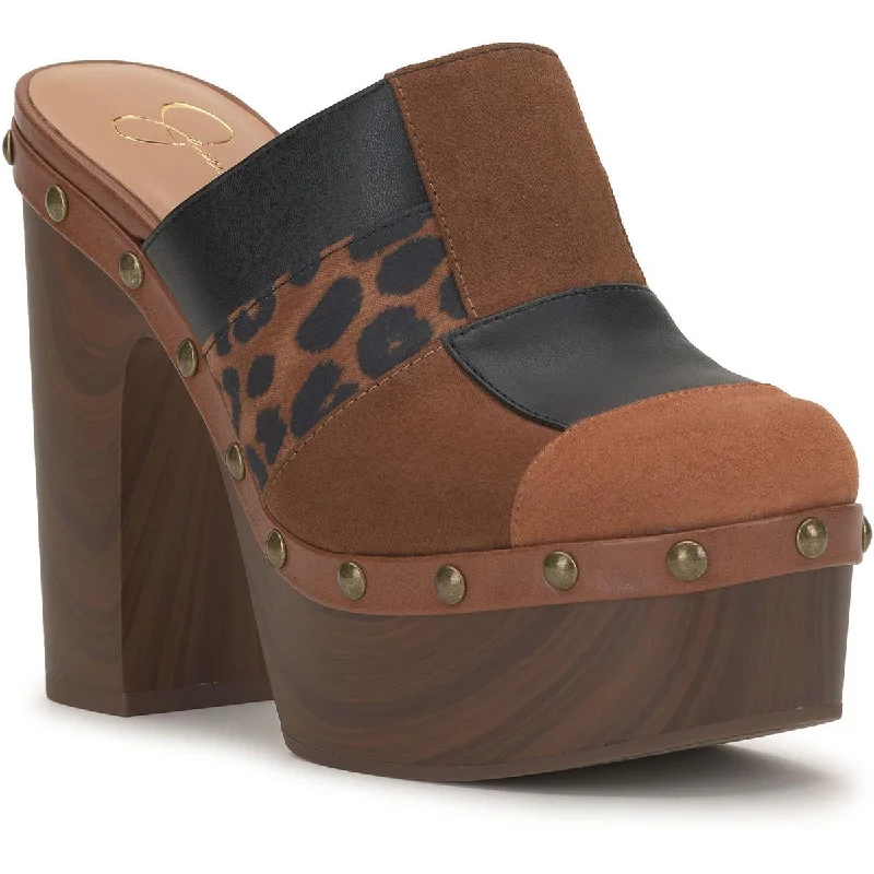 Chic & Cozy Collection Dasally 3 Womens Faux Suede Leopard Print Clogs