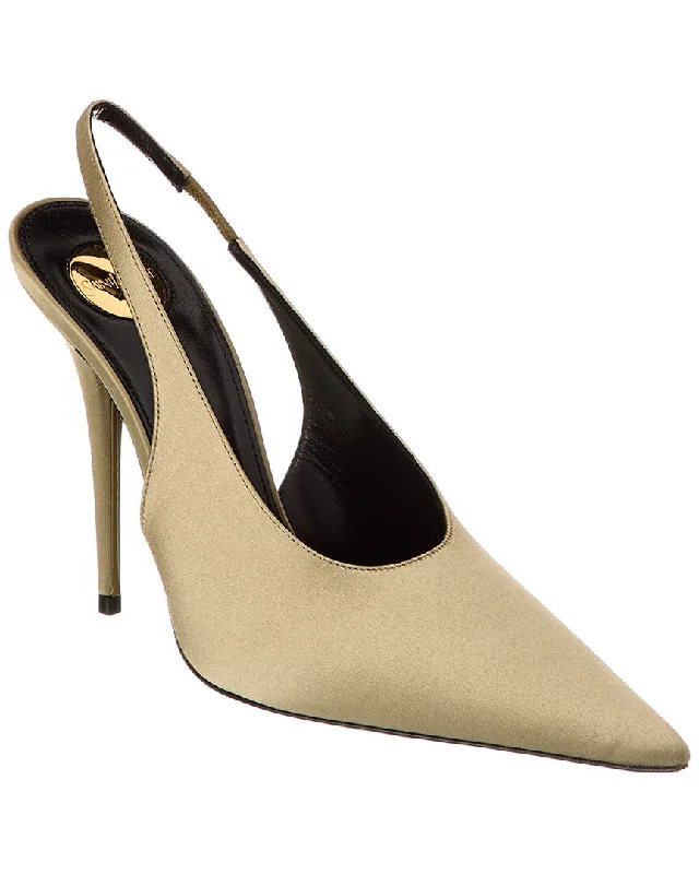 Trendy Outdoor Casual Shoes Saint Laurent L'entracte 110 Satin Slingback Pump