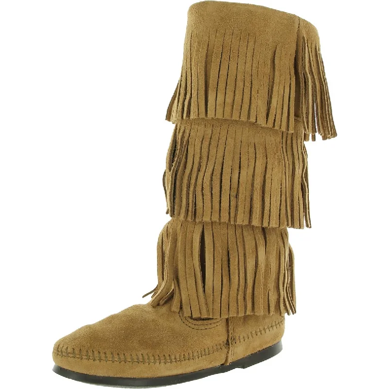 Stupidly Low Prices Minnetonka Womens 3 Layer Fringe Faux Suede Pull On Mid-Calf Boots