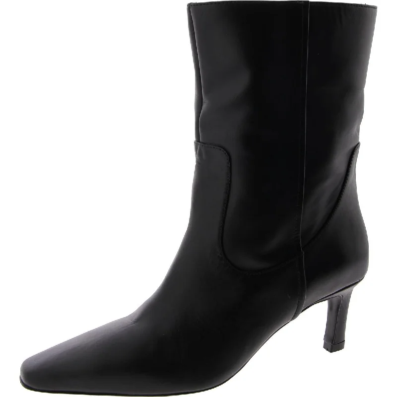 Walking Comfort Shoes MNG Womens Leather Kitten Heel Mid-Calf Boots