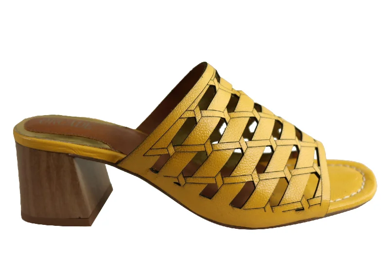 Bold Fashion Orcade Raelene Womens Leather Mid Heel Slides Sandals Made In Brazil