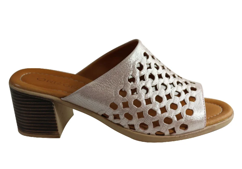 Hot Trends Orizonte Wink Womens European Leather Mid Heel Slides Sandals