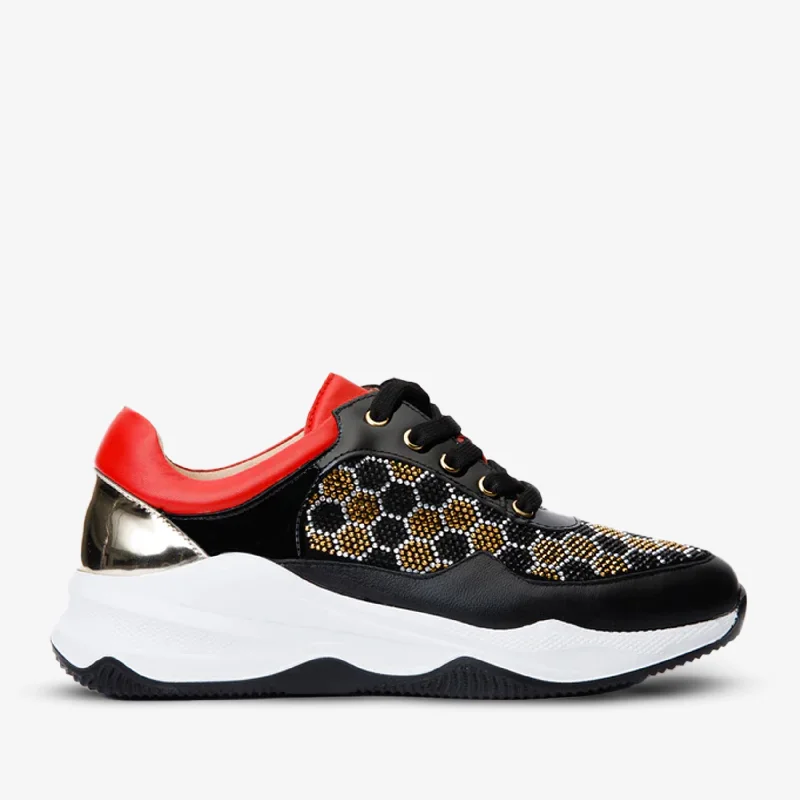 Chic Breathable Shoes The Opuwo Black & Gold Glitter Women Sneaker