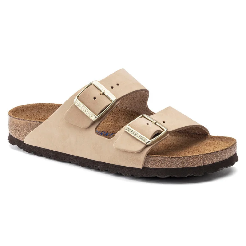 Breathable Flats Offers Birkenstock Arizona Soft Footbed Sandcastle Nubuck Women's Regular