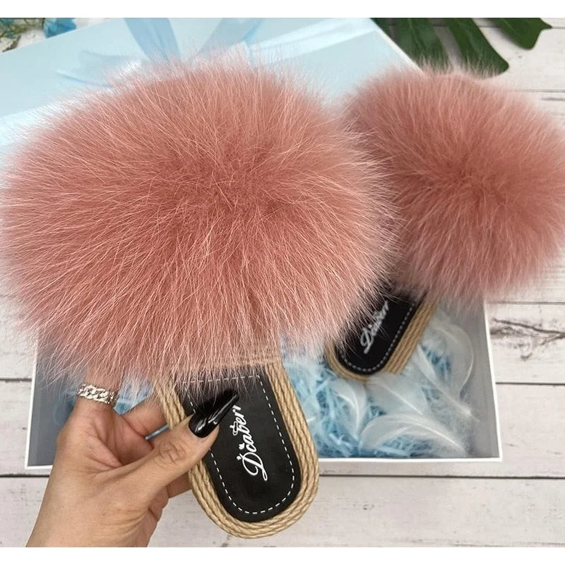 Flash Discount Bean Paste Natural Fox Real Fur Synthetic Straw Flip Flops Sandals for Women Flash Discount Bean Paste Natural Fox Real Fur Synthetic Straw Flip Flops Sandals for Women
