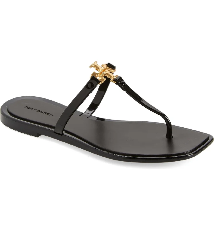 Limited-Time Shoe Deals Tory Burch Women's Roxanne Black Gold Jelly Slides Slip On Flip Flops