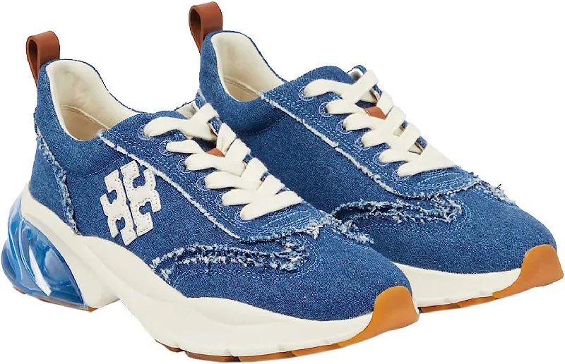Break Fashion Norms Tory Burch Women's Azul Ivory Denim Good Luck Trainers Lace Up Sneakers