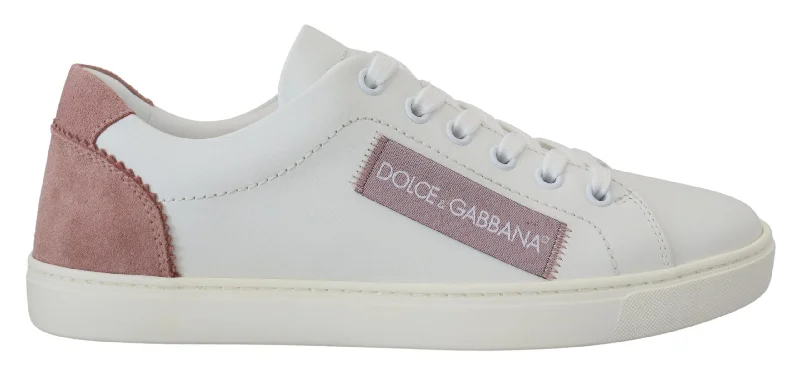 Pastel Styles Dolce & Gabbana Chic White Pink Leather Low-Top Women's Sneakers