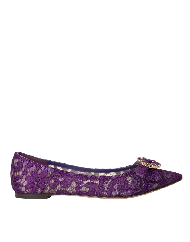 Dolce & Gabbana Purple Taormina Lace Crystal Loafers Women's Shoes