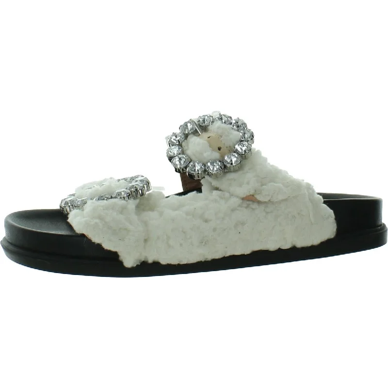 Swimwear Summer Blowout Womens Faux Fur Rhinestone Slide Sandals