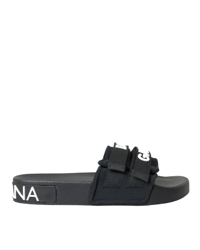 Dolce & Gabbana  Portofino Black Neoprene Slides